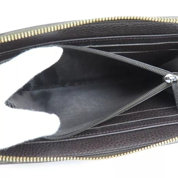 Auth GUCCI Logo Zip Around Long Wallet Dark Brown Leather/Goldtone - Picture 9 of 11